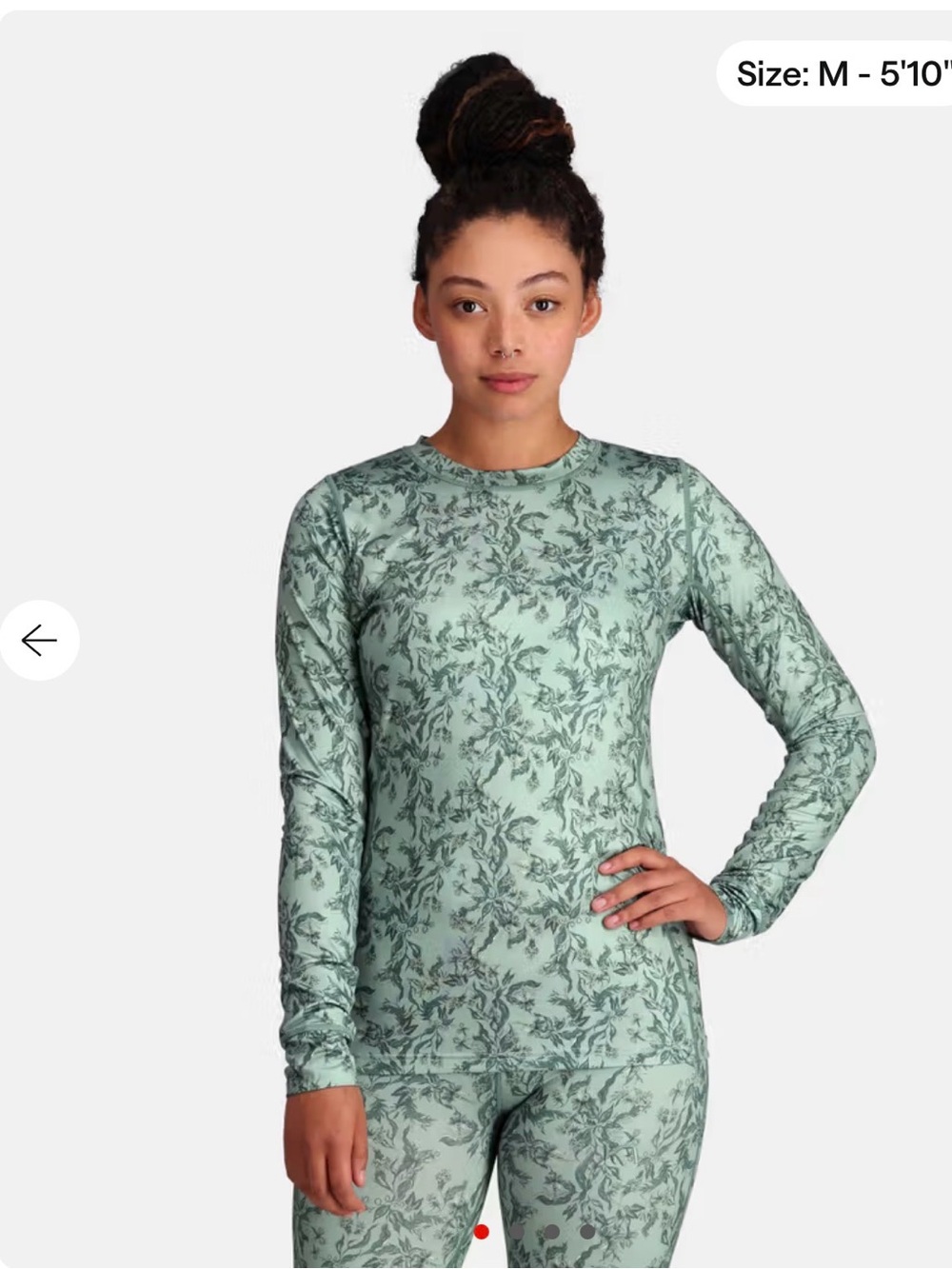 Kari Traa - Sz. Medium Long-Sleeve Floral Print Base Layer Top - Sage Green